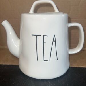 Rae Dunn White Ceramic Tea Pot with Black Lettering